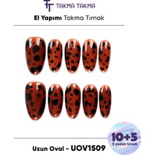Takma Takma 15'li Kahve Uzun Oval UOV1509 10'lu Tekrar Kullanılabilir El Yapımı Protez Takma Tırnak - Kahverengi-XS