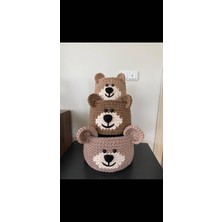 Akıllı Durak 3’lü Ayıcık Sepet Seti – El Örgüsü Penye Ip Organizer