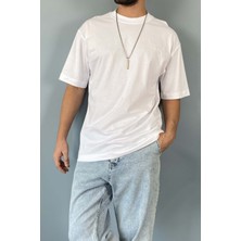 Alışveriş Sokağı Oversize Fit %100 Pamuk Orta Kalın Dokulu Ekru T-Shirt