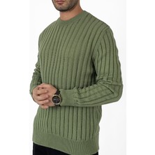 Alışveriş Sokağı Oversize Çizgili Desenli Bisiklet Yaka Triko Kazak
