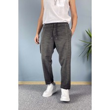 Alışveriş Sokağı Havuç Kesim Keten Pantolon Bağcıklı Beli Lastikli Bilek Boy