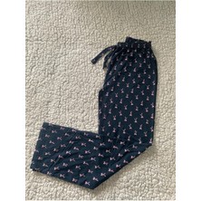 Düven Bowtie Desenli Kadın Pijama Altı - Lacivert Renk Pembe Kelebek Desen Tek Alt Pijama