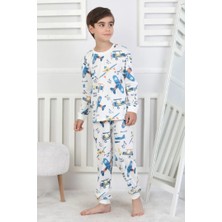 Isobel Isob Ekru Uçak Desenli %100 Pamuk Erkek Çocuk Pijama Takımı 3-13 Yaş 51327-51515
