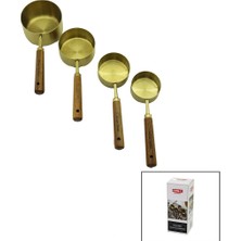 Venüs Shopping 4PCS  GOLD METAL ÖLÇÜ KAŞIK SET OTANTİK AĞAÇ KULP 1CUP: 250ML - 1/2 CUP: 125ML - 1/3 CUP: 80ML - 1/4 CUP: 60ML (4887)