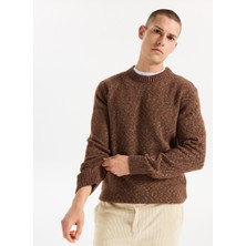 Jeep Bisiklet Yaka Relaxed Düz Örgü Desenli Kahve Erkek Kazak J5WM-KZK7867