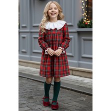 Parla Kids Kız Çocuk Kırmızı Kolej Ekose Uzun Kollu Dantel