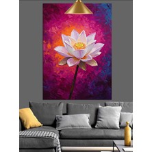 Artmeg Parlayan Lotus Çiçeği Beyaz Pembe Dekoratif Kanvas - Mdf Ahşap Tablo