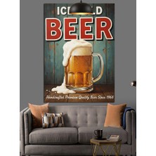 Tablomega Buz Gibi Soğuk Bira Retro Reklam Afişi  Dekoratif Kanvas - Mdf Ahşap Tablo