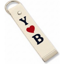 Tesbihane Çelik Tokalı - Kişiye Özel Anahtarlık - Ekru Renk - Dayanıklı Kumaş Üzerine 2 Harf - Sembol Nakışlı