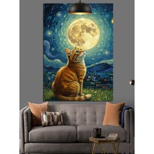 Tablomega Dolunay Altında Kedi Oturuyor Dekoratif Kanvas - Mdf Ahşap Tablo