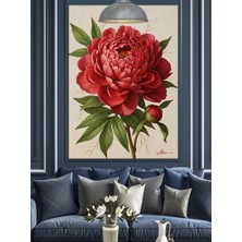 Tablomega Kırmızı Şakayık Çiçeği Portresi Dekoratif Kanvas - Mdf Ahşap Tablo