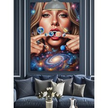 Karizma Tablo Gezegenler Galaksi ve Kadın Dekoratif Kanvas - Mdf Ahşap Tablo