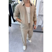 Mass Plus Slimfit Yakalı Astarlı Yan Cep Baggy Pantolonlu Kadife Takım