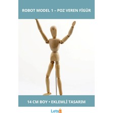 Letsii Ahşap Eklemli Robot Figürü 14 cm Doğal Ahşap Sanat Oyuncak