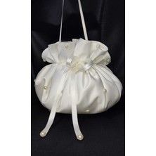 Moda Nur Krem Renk İnci Detaylı Gelin Takı Kesesi 53 cm Çapında Modern Yuvarlak Tasarım