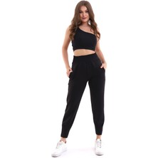 Win Moda Siyah Scuba Dalgıç Eşofman Altı Yüksek Bel Jooger