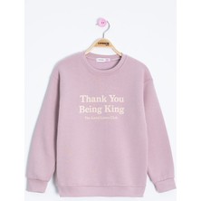 Cansın Mini Gül Kurusu Yazı Baskılı Bisiklet Yaka Kız Çocuk Şardonlu Sweatshirt 23259