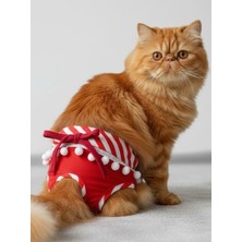 Kemique Frilly Red Dişi Kedi Regl Külotu | Kedi Donu | Kedi Iç Çamaşırı | Ayarlanabilir Bağcıklı | Küçük Irklar Için