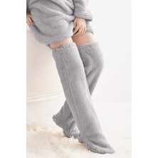 Mulberry Wellsoft Peluş Uzun Çorap Kadınlar İçin Açık Gri Düz Renkli 1 Çift Günlük Kullanım