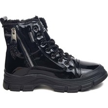 Kindep (Conpax) Içi Yünlü Termo Kaymaz Taban Fermuarlı&bağcıklı Çocuk Bot Rugan Siyah