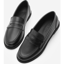 Marjin Kadın Loafer Düz Taban Makosen Günlük Ayakkabı Benif Siyah