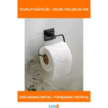 Letsii Metal Siyah Şık Tuvalet Kağıtlığı Delmesiz Kolay Kurulum