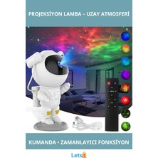 Letsii Astronot Tasarımlı Galaksi Projeksiyon Lambası Kumandalı Zamanlayıcı ile