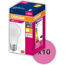 Osram 8,5 W 806 Lümen 2700K Sarı Işıklı LED Ampul 10'lu Paket