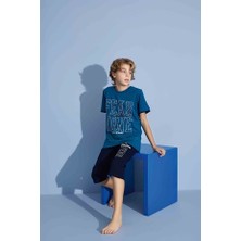 Tarık Erkek Çocuk Sportswear Fear None T-Shirt Kapri Alt Bisiklet Yaka Orta Kalın Pijama TAKIMI-3922