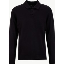 People By Fabrika Polo Yaka Basic Düz Siyah Erkek Kazak PBF5WM-KZK9555