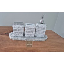 Abay Doğal Taş Gri Mermer Kaya Model 4 Parça Banyo Seti