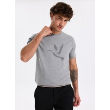 Fabrika Bisiklet Yaka Baskılı Gri Melanj Erkek T-Shirt F5WM-TST 2892