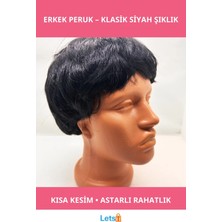 Letsii Siyah Renk Kısa Kesim Iç Astarlı Erkek Peruğu