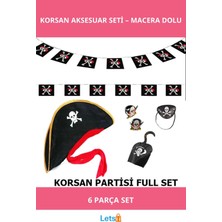 Letsii Çocuk Korsan Şapkası Kanca Göz Bandı 2 Adet Yüzük Korsan Afişi