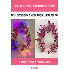 Letsii Kalp Püsküllü 3 Modlu LED Işıklı Taç Fuşya Renk