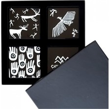 Ovebu Çatalhöyük Temalı Siyah Cam Bardak Altlığı