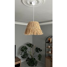 Bohem Sanatım El Yapımı Saçaklı Rafya Bohem Rustik Avize Kafe, Balkon, Salon Sarkıt Avize (Beyaz Duy)