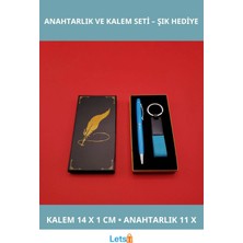 Letsii Mavi Metal Deri Anahtarlık ve Tükenmez Kalem Takımı