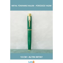 Letsii Yeşil Metal Tükenmez Kalem Şık Altın Detaylı Günlük Kullanım ve Imza Kalemi