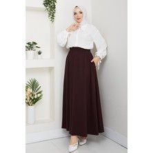 Günay Karaca Kahve Oyssho Kumaş Kadın Etek Beli Lastikli 38 40 42 44 46 48 Bedenlere Uyumludur.