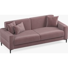 Enza Home Briza Plus Kadife Dokulu, 3'lü Yataklı Koltuk - Gül Kurusu