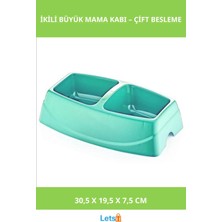 Letsii Ikili Büyük Plastik Mama Kabı Mor Mavi Yeşil Pembe 30,5X19,5X7,5 cm