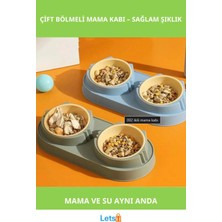Letsii Çift Bölmeli Kaymaz Mama ve Su Kabı Mavi Yeşil 34X16 cm