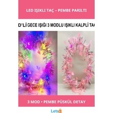 Letsii Kalp Püsküllü 3 Modlu LED Işıklı Taç Pembe Renk Partisi Aksesuarı