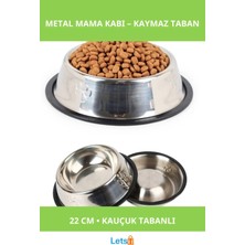 Letsii Paslanmaz Çelik Metal Mama Kabı 22 cm Kauçuk Tabanlı