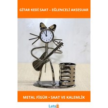Letsii Metal Gitar Çalan Müzisyen Kedi Saat Kalemlik