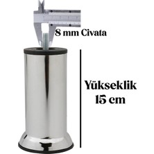 Yılmaz Sünger Mobilya, Kanepe,  Koltuk, Baza, Çekyat, Dolap Yükseltme Ayağı M8 Ince Diş Krom Ayak 15CM (4 Adet)