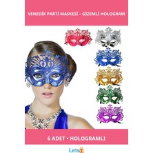 Letsii Hologramlı Venedik Parti Maskesi 6 Adet Metalize Renkli