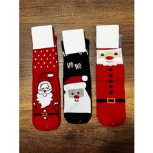 Gülümse Gel 3 Adet Yeni Yıl Çorabı Yılbaşı Çorap Noel Baba Kışlık Havlu Çorap 35-41