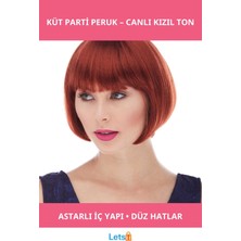 Letsii Kızıl Renk Düz Kesim Astarlı Küt Parti Peruğu